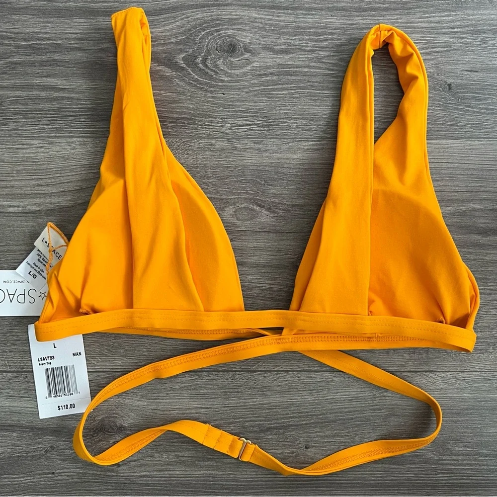 L*SPACE Avery Bikini Top Large Mango Orange Wrap Around Swimwear Retro 70s Beach
